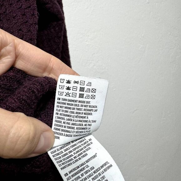 American Eagle Open Knit Long Sleeve Round Neck Sweater Purple Women size Large - Picture 5 of 7